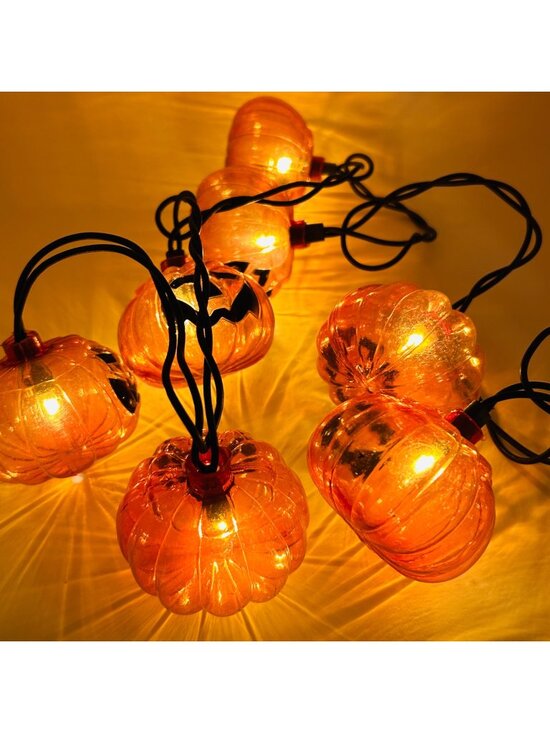 Unknown Other - Halloween Pumpkin String Lights 6 Ft Clear Orange Plastic Jack O Lantern Decor